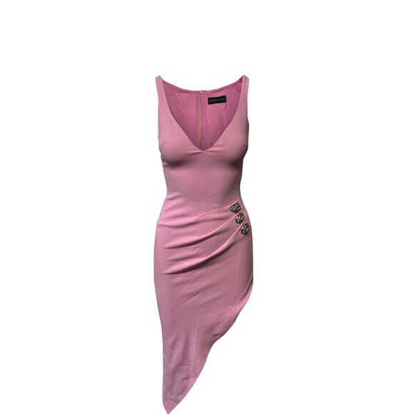 David Koma Crystal Embellished Asymmetric Dress in Pink Acetate - Picture 1 of 9